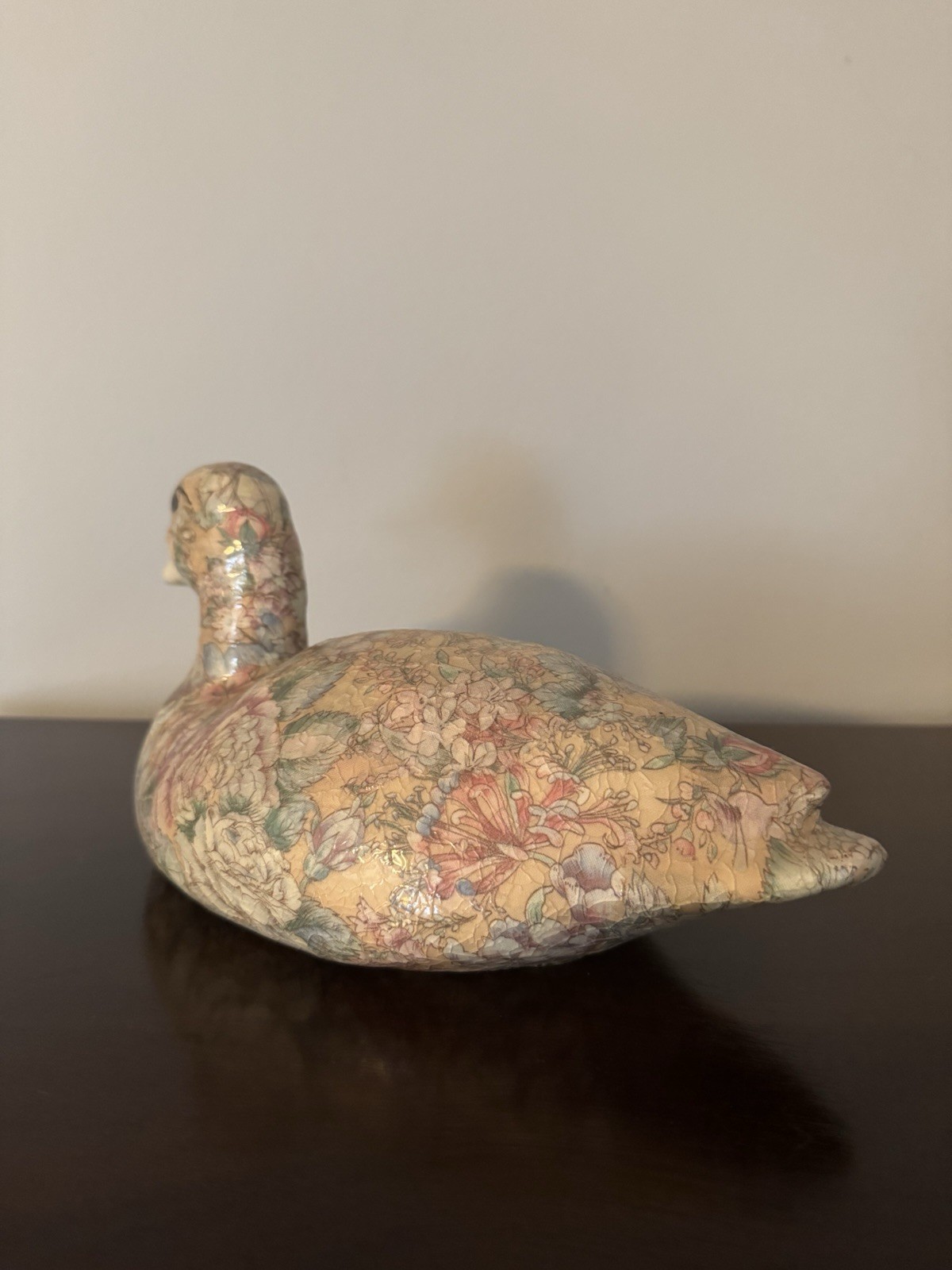 Vintage Floral Decoupage Duck Decoy Figurine Country Cottagecore Home Decor