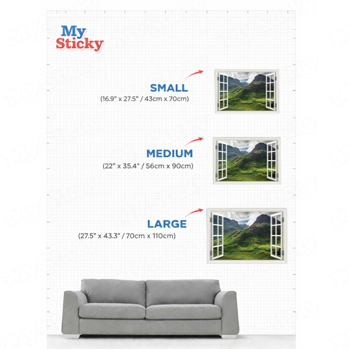 MySticky 3D Landscapes and Nature Fake Window Frame Wall Decal | Room Decor