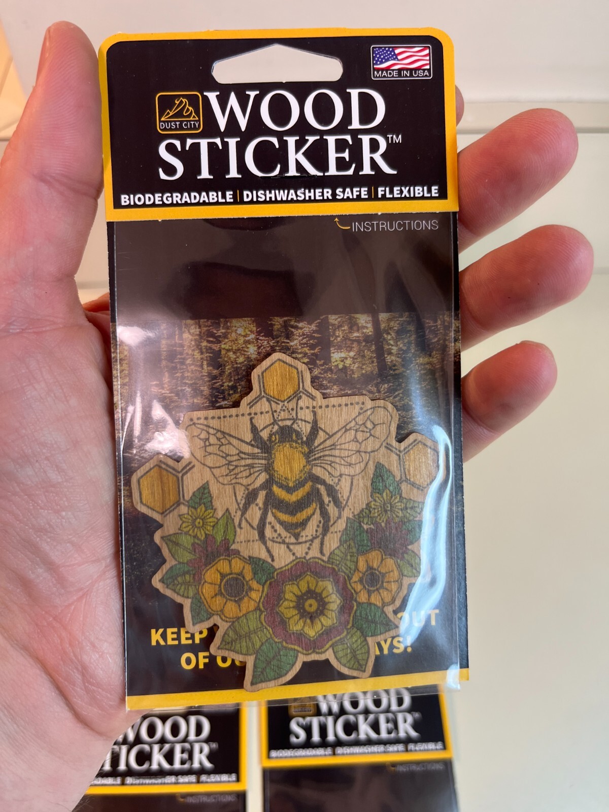 Dust City Wood 4 Stickers Lot Back to School, Nature- Dragonfly, Bee, Owl, Skull