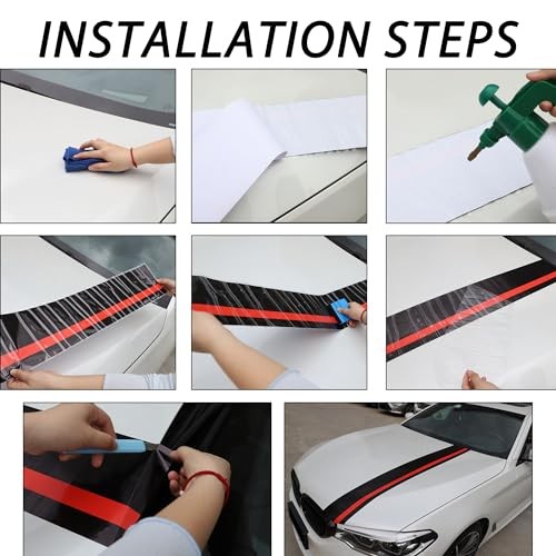 55"x7" Car Hood Sticker Auto Racing Body Side Skirt Roof Matte Black&red
