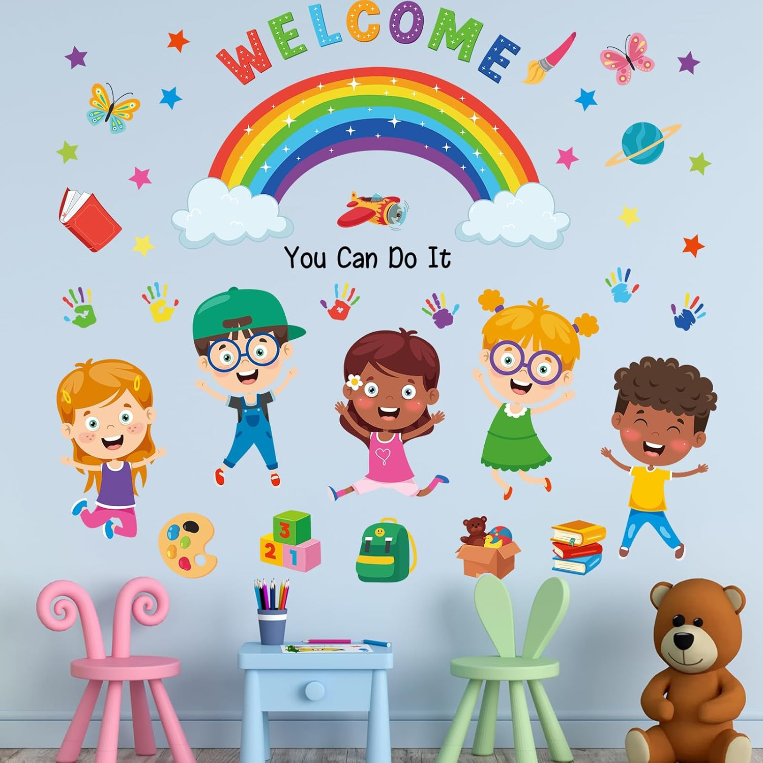 Kids Wall Decals for Classroom and Playroom – Colorful Learn Play Grow Together
