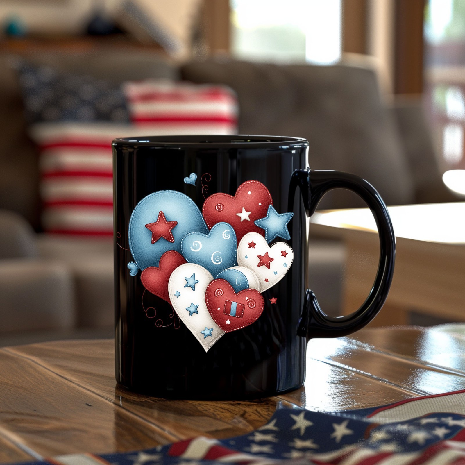 Red White and Blue Hearts UV DTF Transparent Sticker / Decal