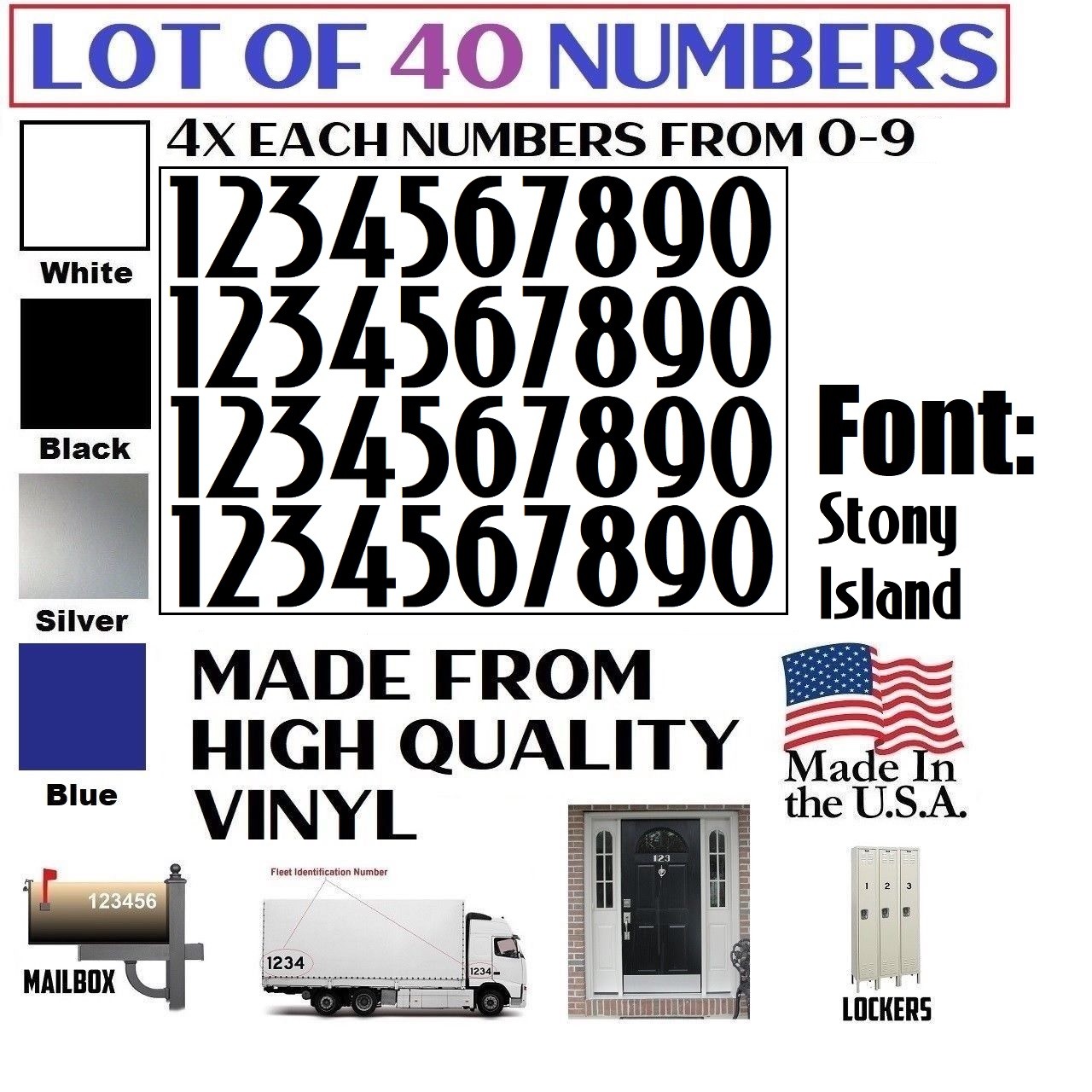 Lot of 40 White,Black,Silver,Blue Vinyl Mailbox,Tool Box,Locker Numbers [Stony