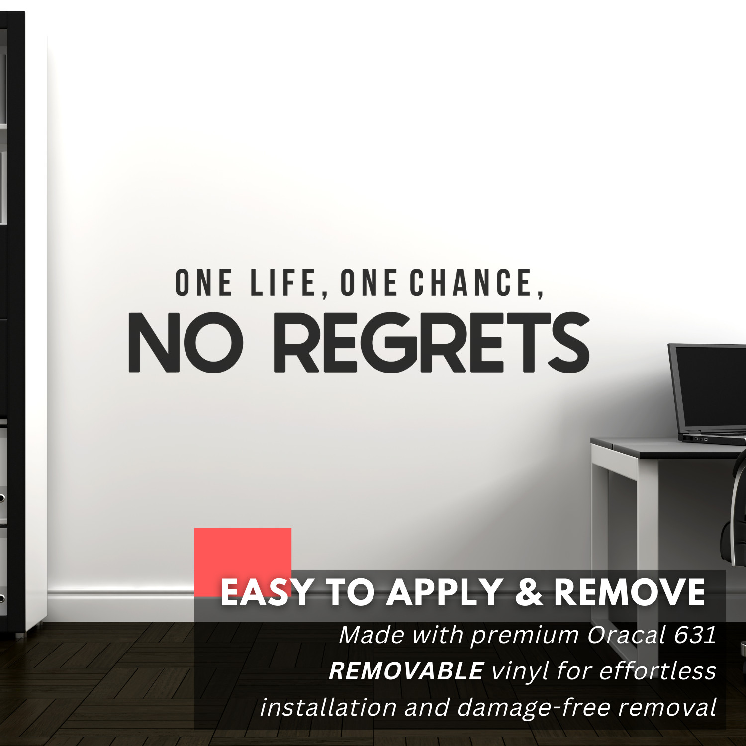Motivational Wall Decal – One Life, One Chance, No Regrets – Inspirational Decor