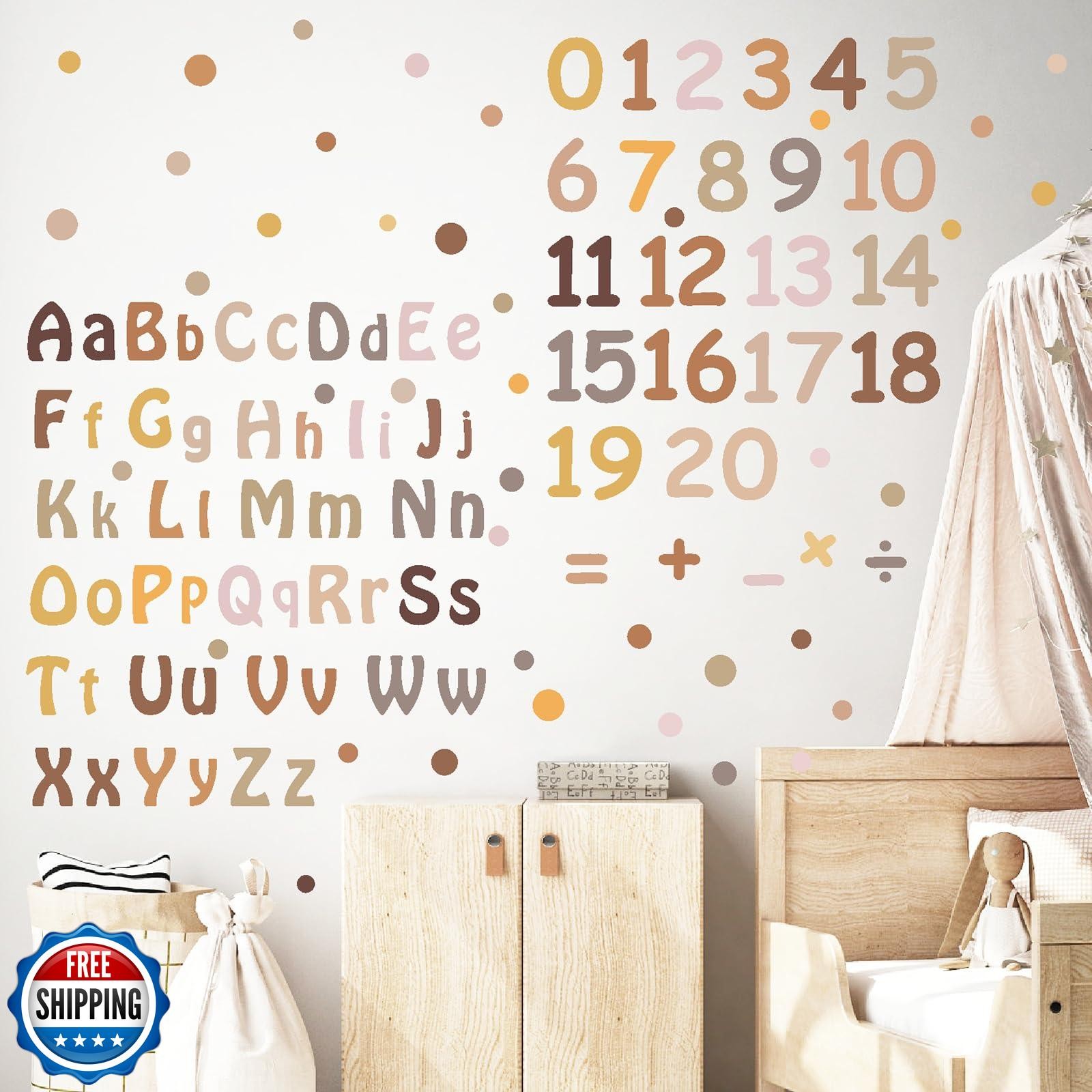 Boho Alphabet Wall Decals Neutral Number Wall Decals Peel and Stick Watercolo