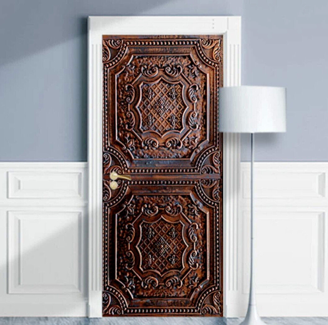 Bronze Patterned Entrance Door Mural | Glossy Laminated | Seamless 1-Piece Wrap