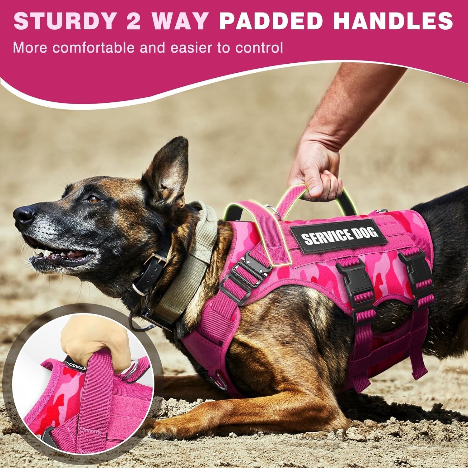 Service Dog Vest Harness for Medium Dog, Tactical Working MOLLE Vest with 10 Pet