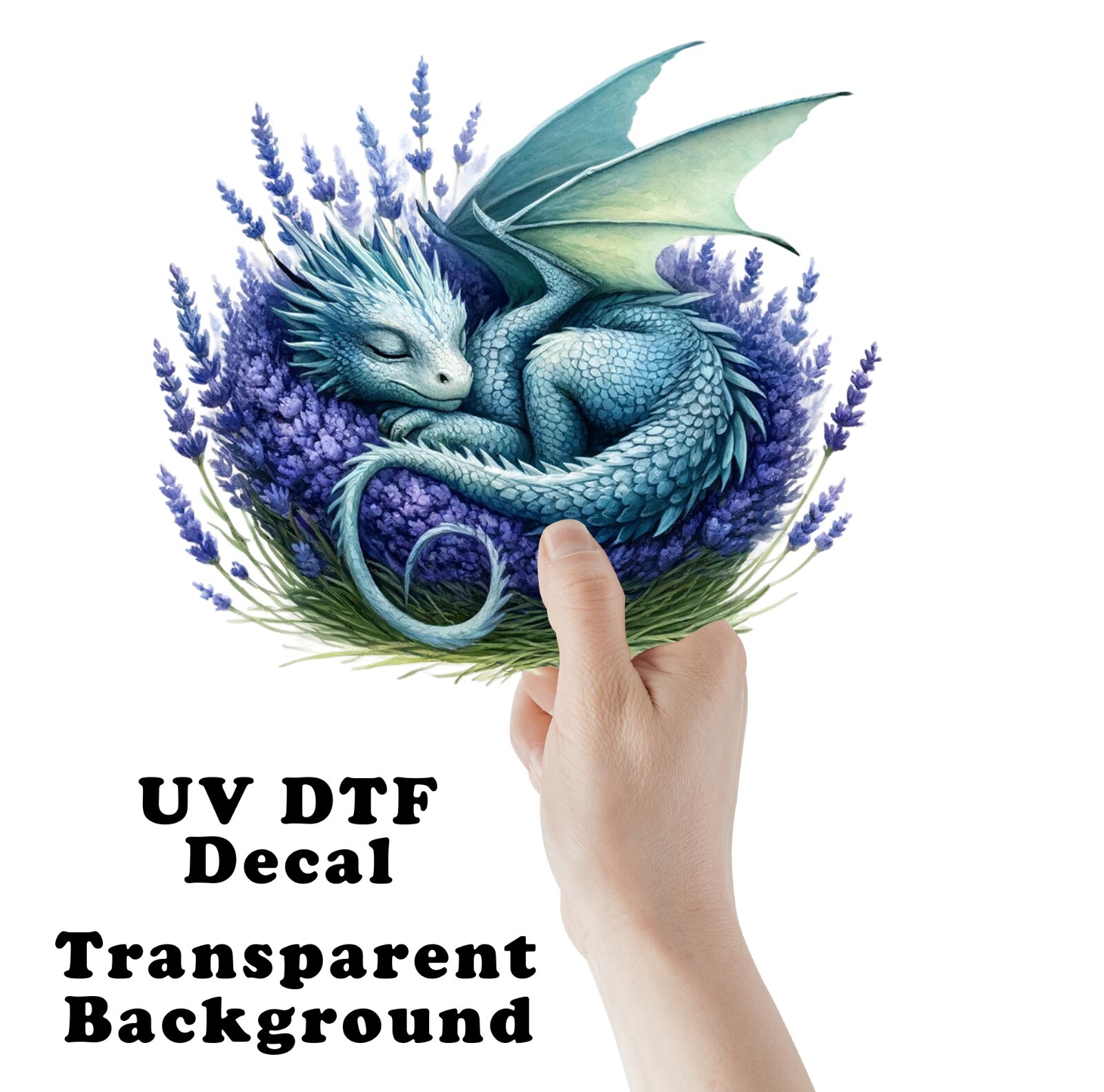Dragon Sleeping in Lavender UV DTF Transparent Sticker / Decal