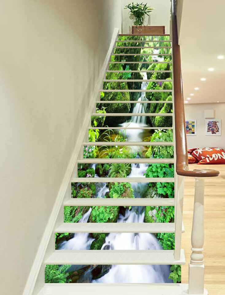 3D Waterfall Stone AZ366 Stair Risers Decoration Mural Vinyl Wallpaper Kay