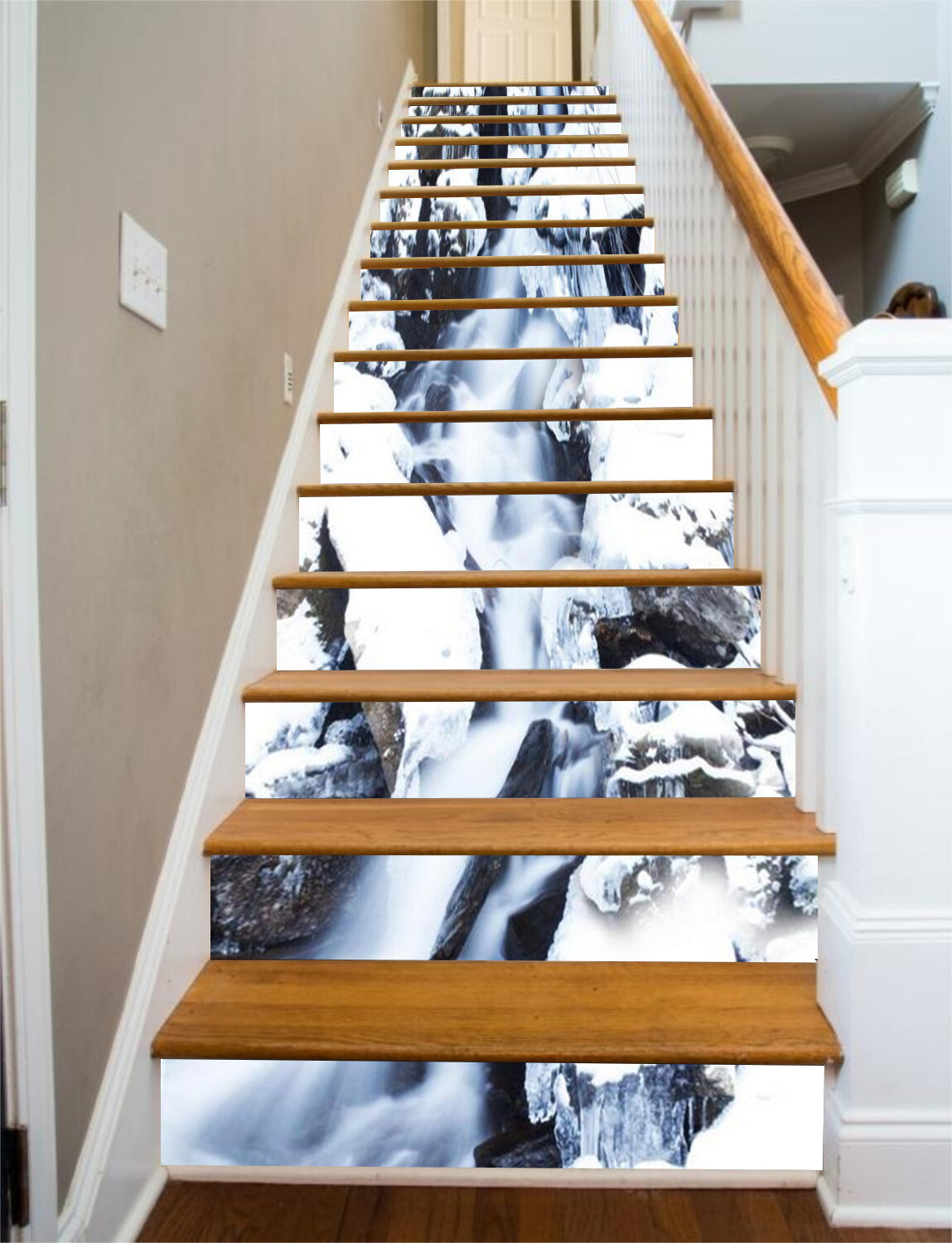 3D White Snow Ice AZ322 Stair Risers Decoration Mural Vinyl Wallpaper Kay
