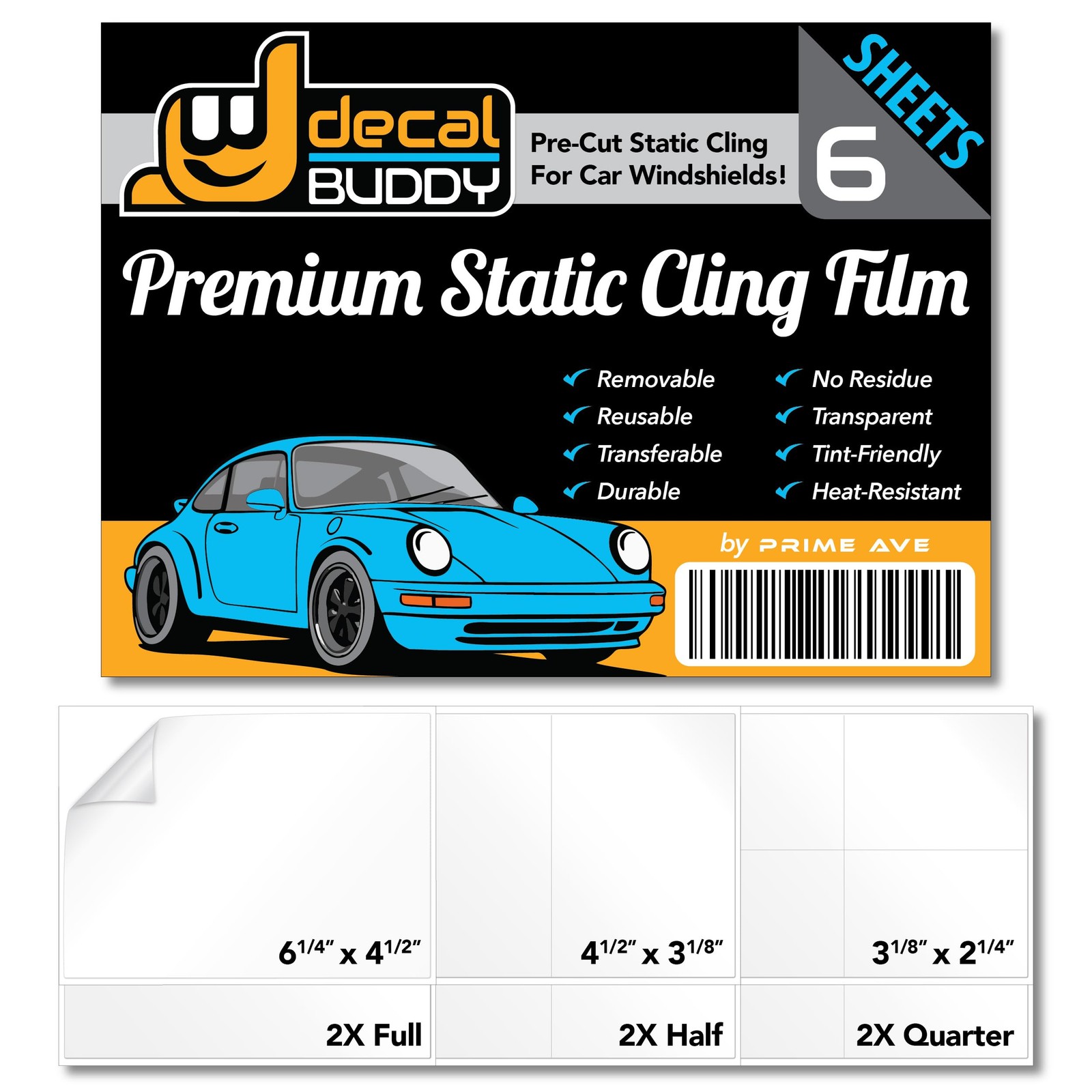 Windshield Sticker Decal for Easy Application, Removable, No Residue, 6 Sheets