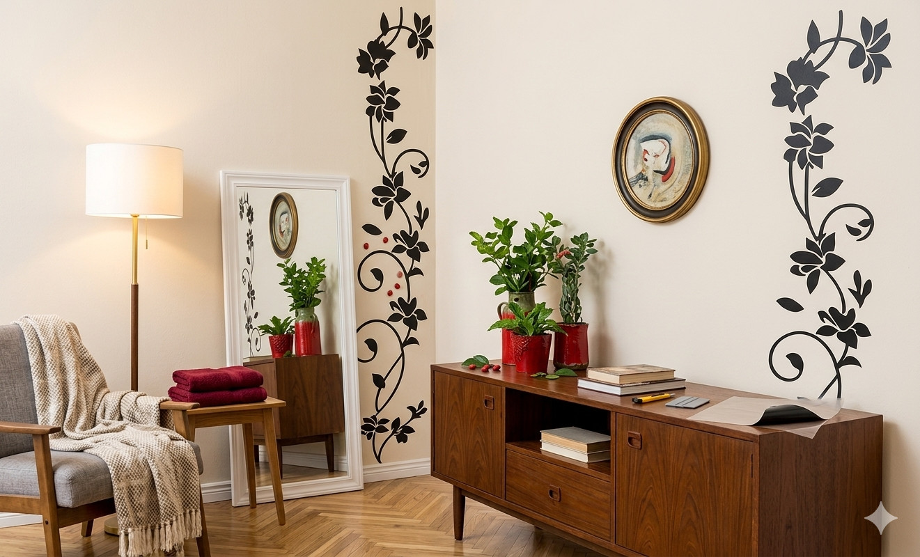 Rattan Flower Removable Wall Decal Vinyl Art Sticker Wall Decals Home Art Decor