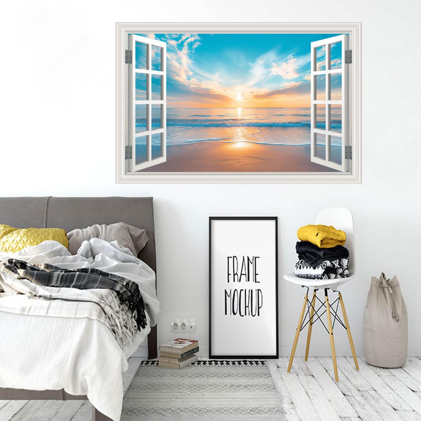 Fake Window Wall Decal Summer Ocean Beach Seascape Faux Window Poster Sticker…
