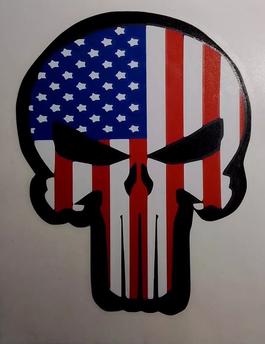PUNISHER STICKER AMERICAN USA COLOR FLAG SKULL DIE CUT VINYL DECAL 4.5×6.5 Inch!