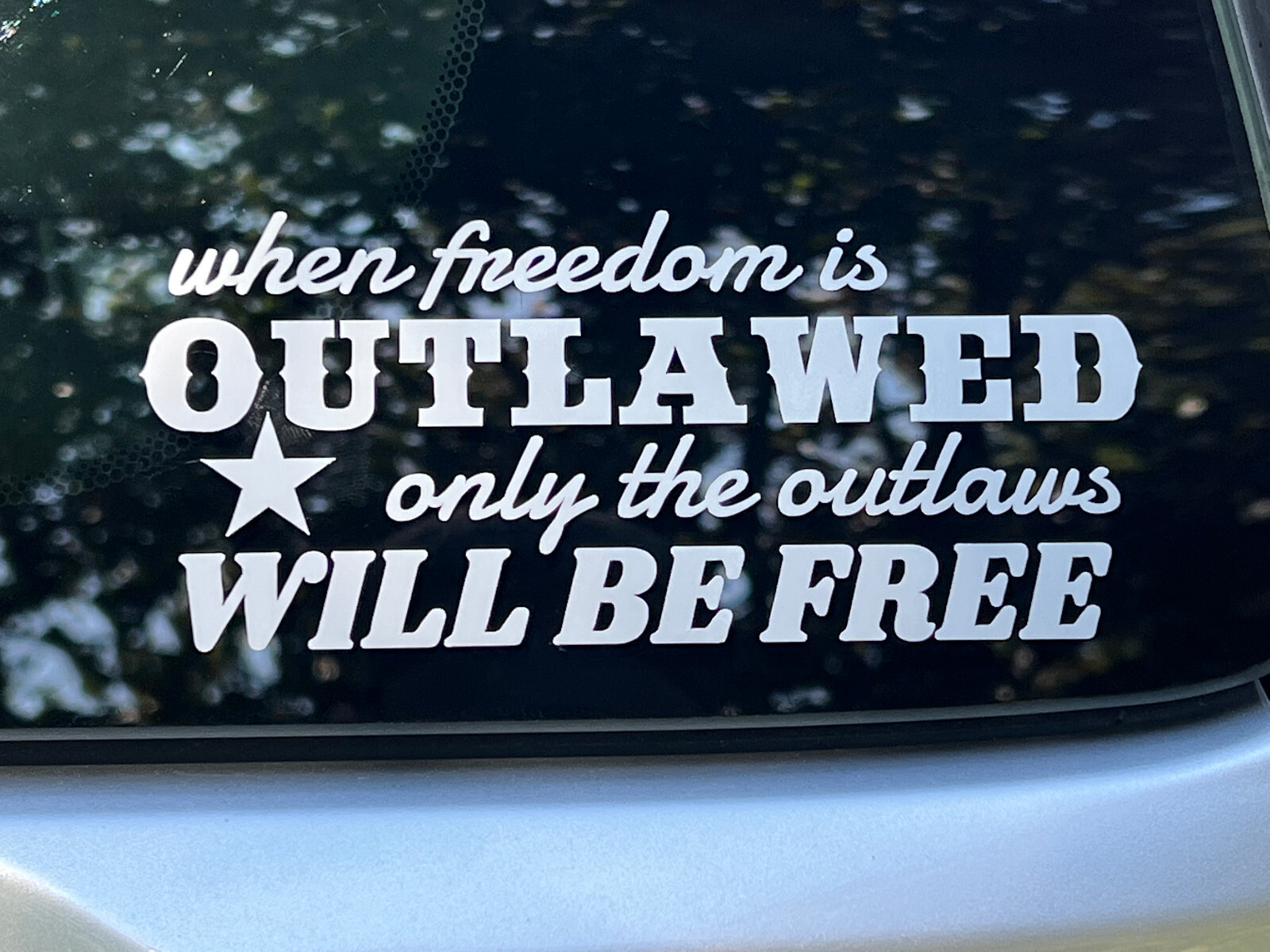 FREEDOM OUTLAWED -WHITE- Vinyl Decal Indoor & Outdoor Sticker. Choose Size!