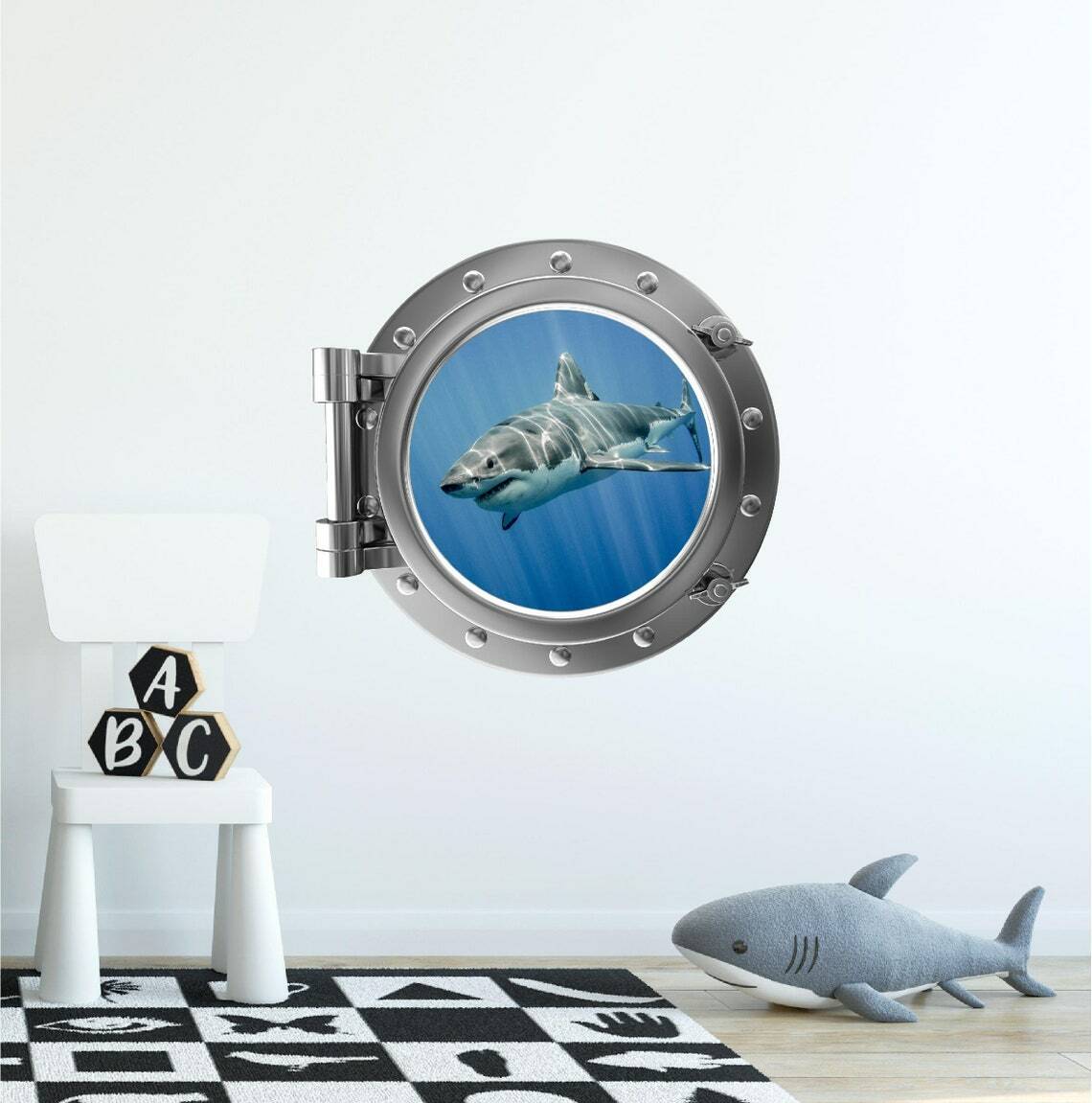 PortScape Shark #4 Ocean Sea Porthole 3D Window Wall Decal Vinyl Wall Sticker