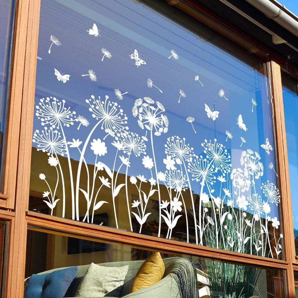 Dandelion Wall Decal White Static Cling Sticker for Windows and Glass Doors