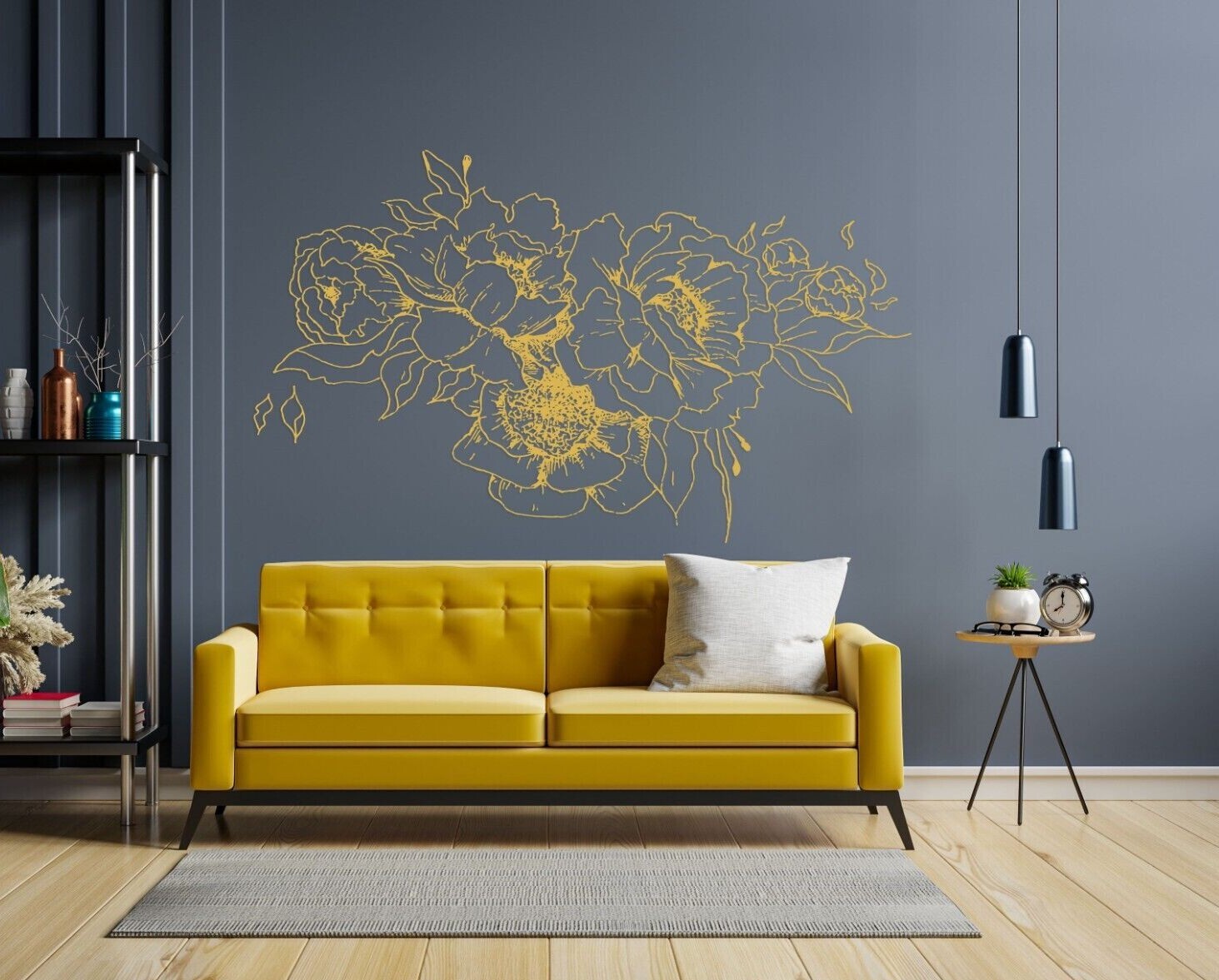 Peony Wall Vinyl Decals, Gold Peonies Flowers Stickers for Room Decoration se184