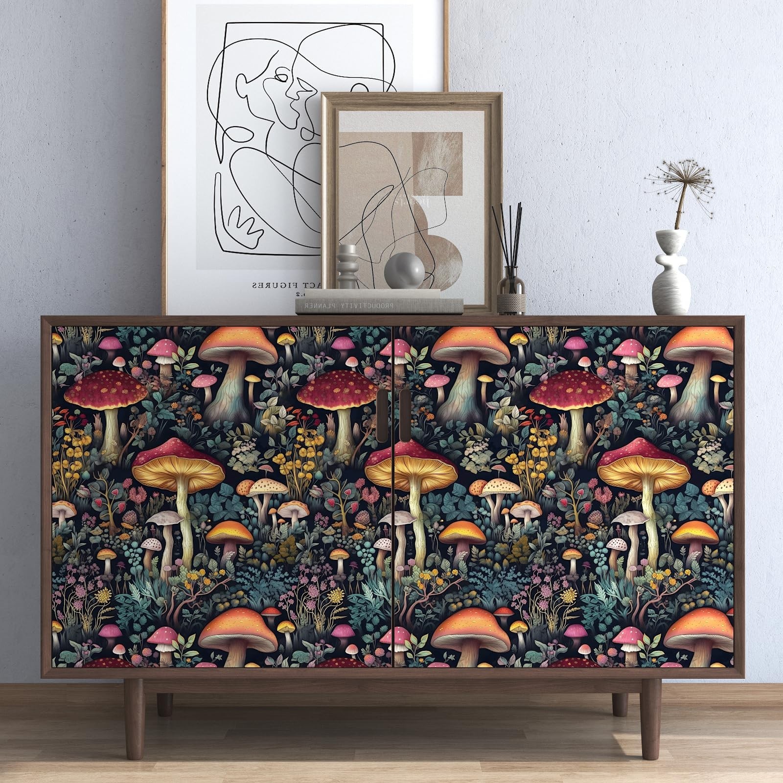 BOKEBEVE Mushroom Wallpaper Peel and Stick Floral Contact Paper Vintage Wall …