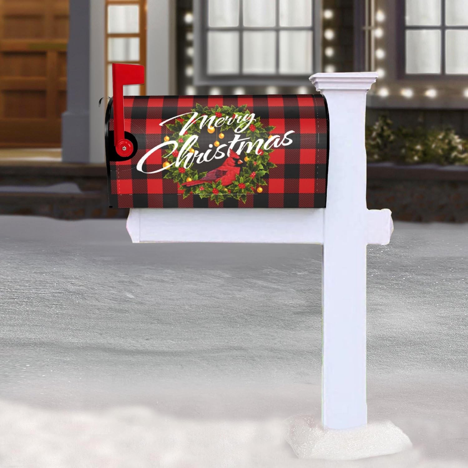 Merry Christmas Magnetic Mailbox Cover – Winter Xmas Wreath Red One Size,