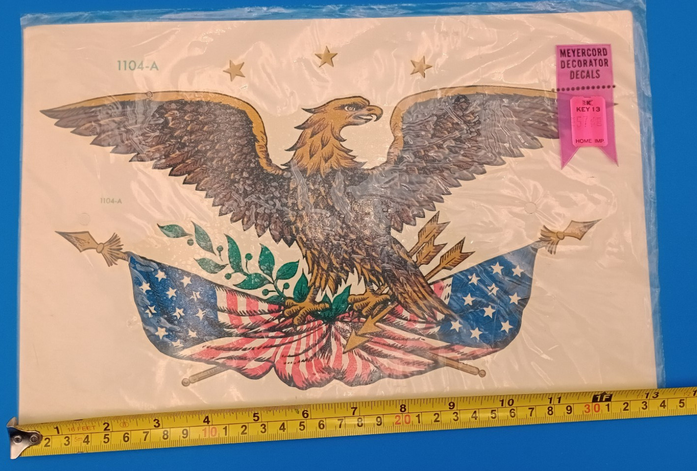 NIP Vintage Meyercord Decorator Decals 1104-A American Patriotic Eagle Flag Star