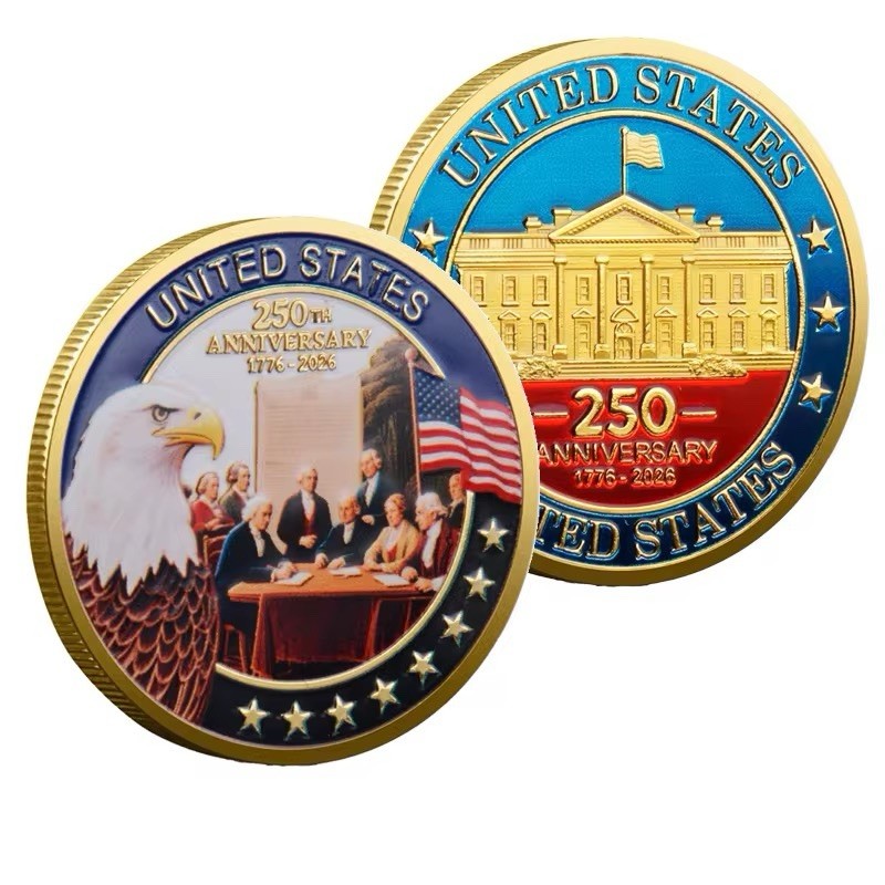 Gold USA 250th Anniversary Coin Eagle American Revolution White House 1776-2026