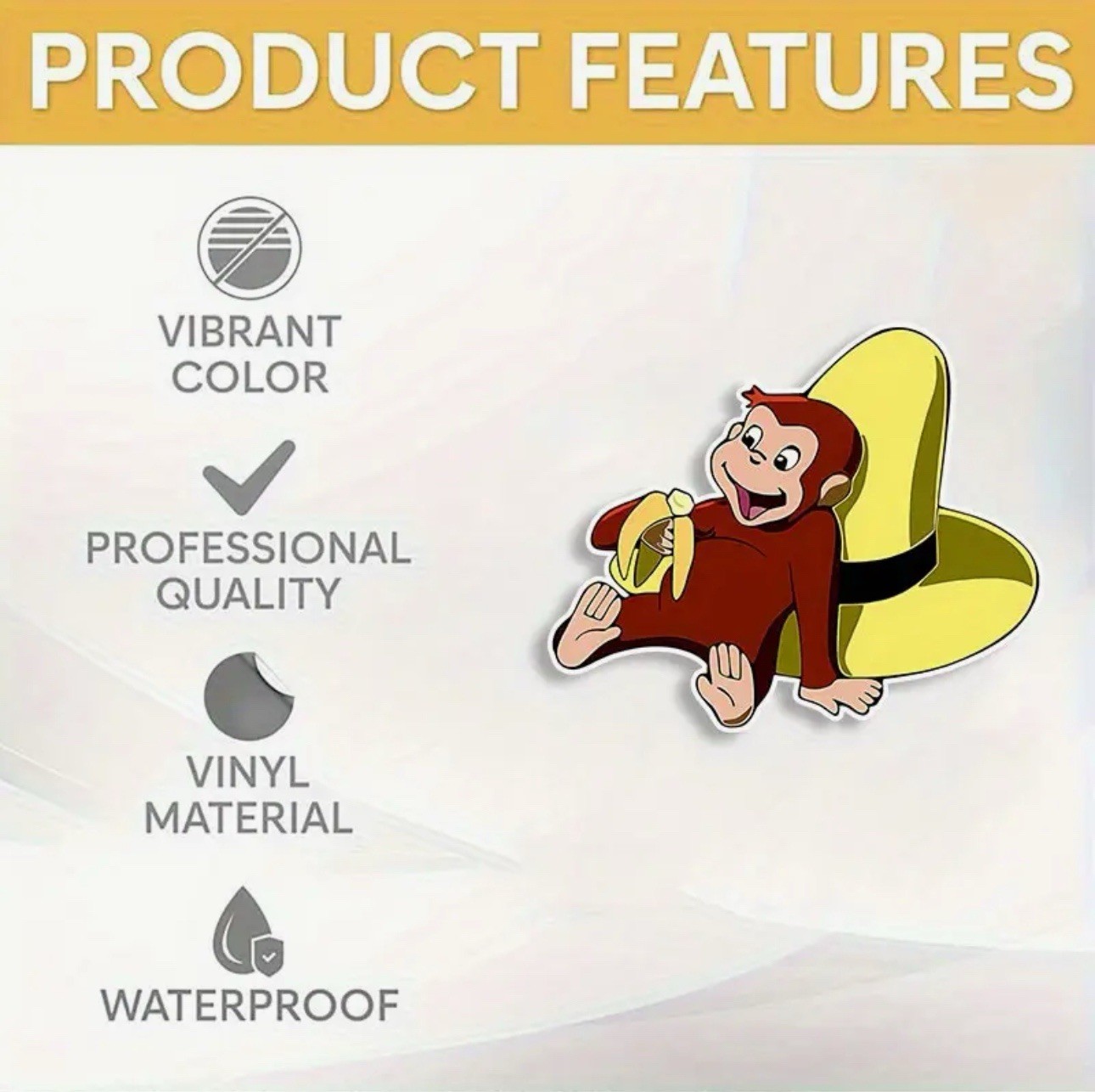 Curious George Monkey Banana Cartoon Car Bumper Vinyl Sticker Decal 5.5”x4.5”