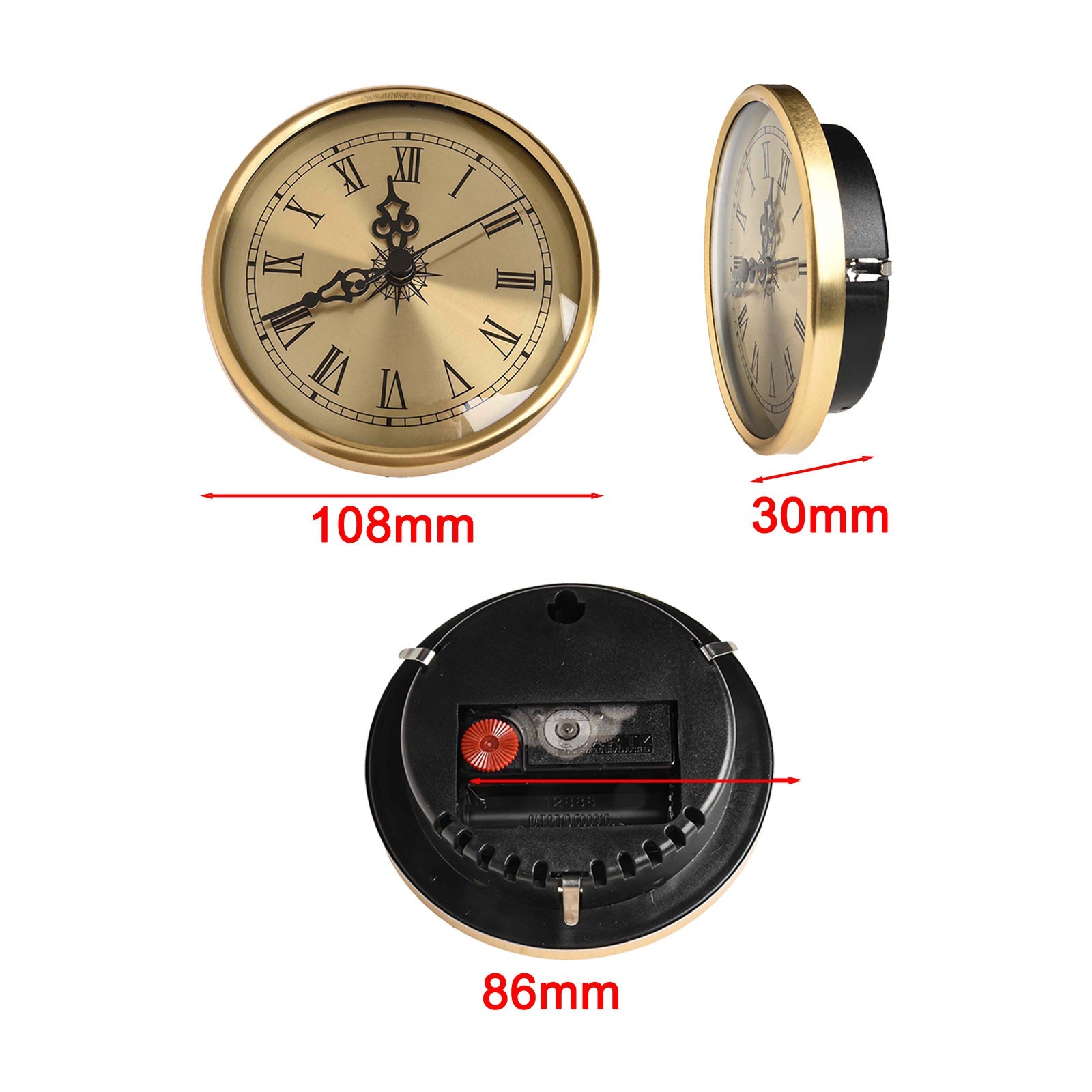 Roman Numeral Replacement Part Gold 108MM Quartz Clock Insert Movement