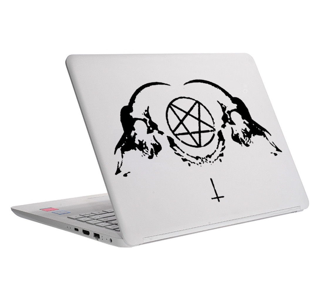 Goat Skull Die Cut Vinyl Sticker – Occult Baphomet Car Pentagram Decal Satanic