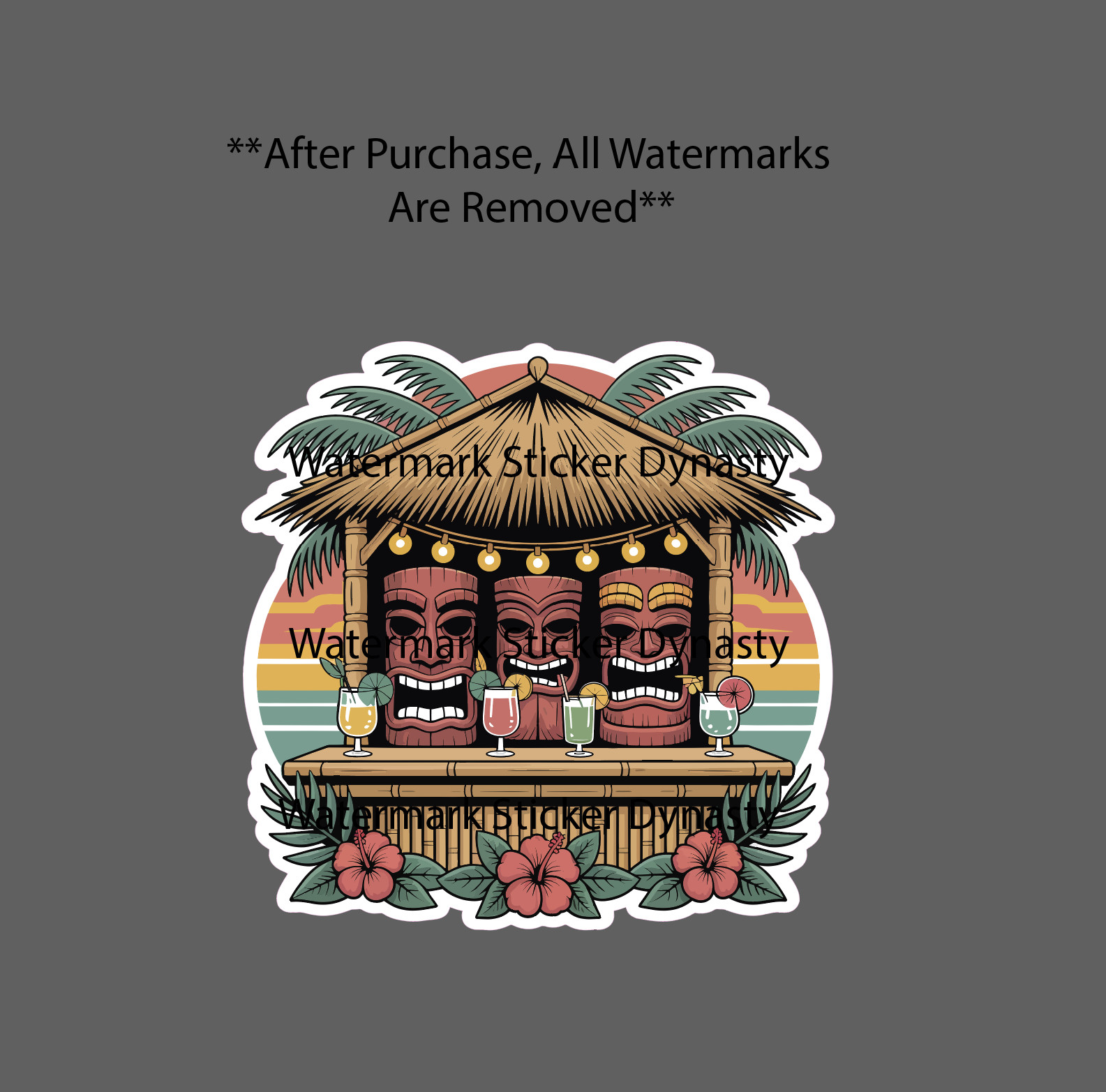 Tiki Bar Sticker Waterproof Decal Beach Ocean Drinks Tropical Palm Tree Gift NEW