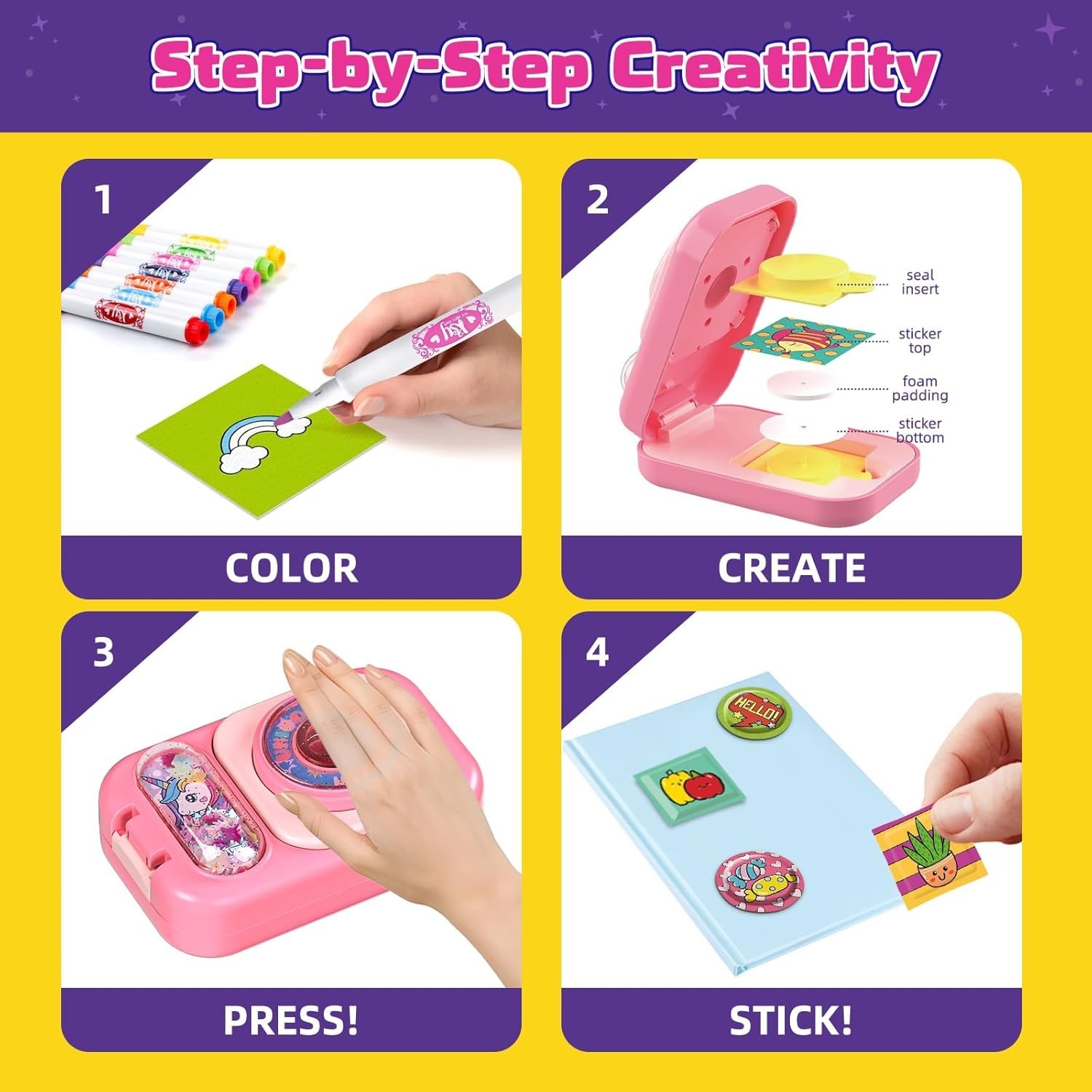 Creative Sticker Maker Kit – 90 Puffy Stickers with 7 Markers for Arts & Crafts