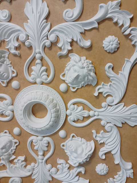 WD 10 Ceiling Mirror Rose Alabaster Gypsum Stucco Handmade 57 X 77 Cm