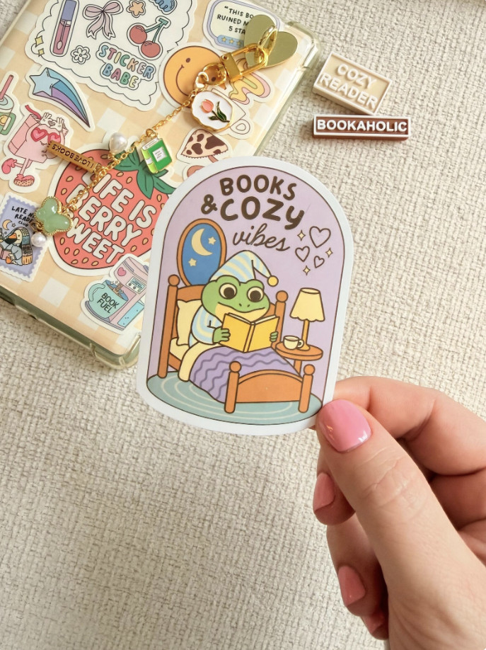Books & Cozy Vibes Reading Sticker Cute Book Lover Bookish Aesthetic