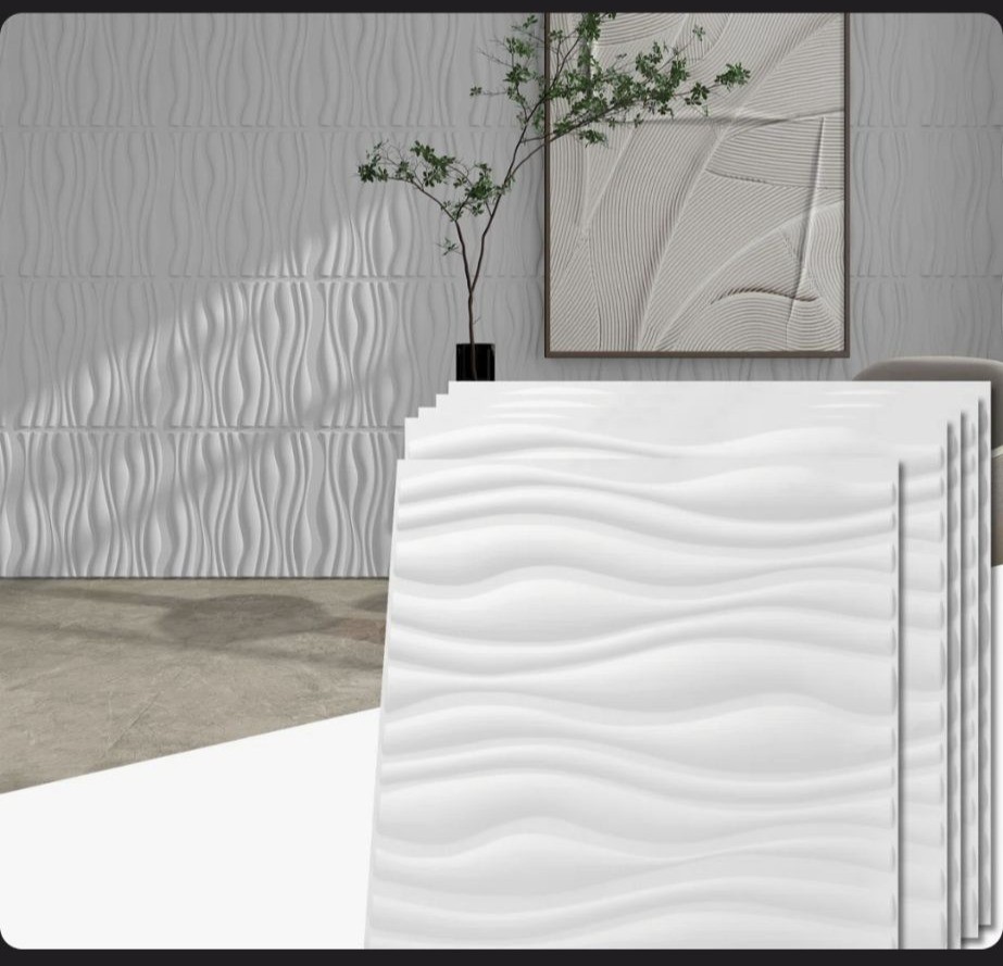 Set of 40-3D Wave Design PVC Wall Panels 12"x12" Sq. Ft. Coverage White Wall