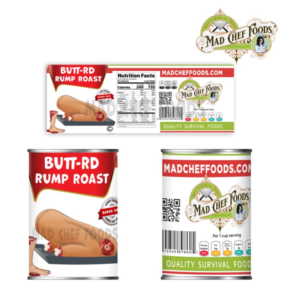 FUNNY FESTIVE Butt-rd Rump Roast Can Label – PRANK Sticker Joke Gag Gift 1 pack