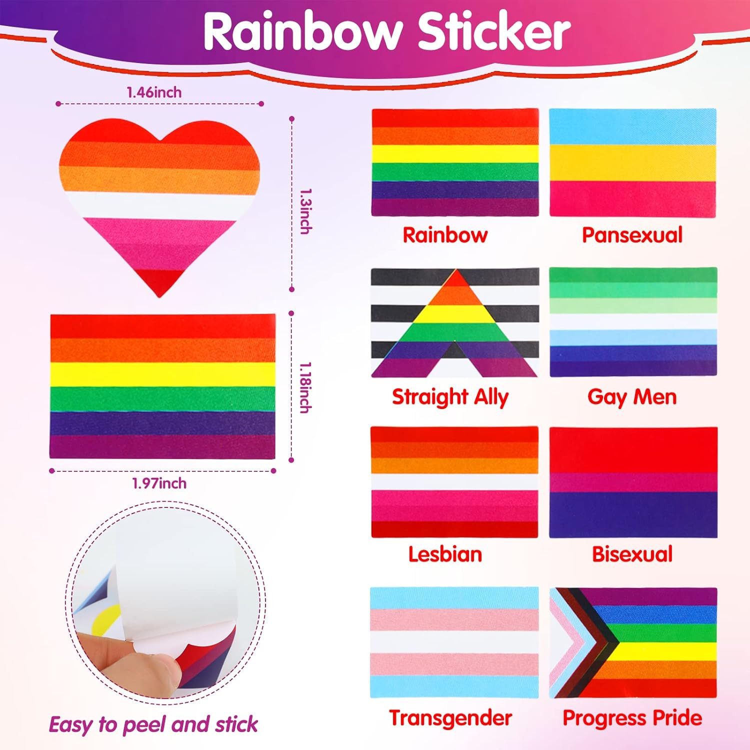 Rainbow Pride Sticker Roll 1000 PCS Heart Flag Labels Pride Month Parade Event