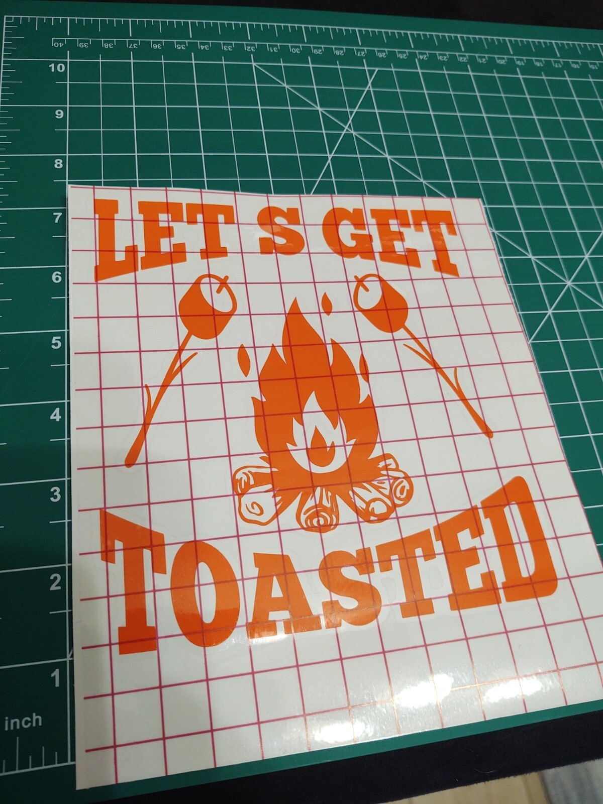 Lets Get Toasted Decal/Sticker.  ORANGE in color.  Approx. 6in x 5.5in!