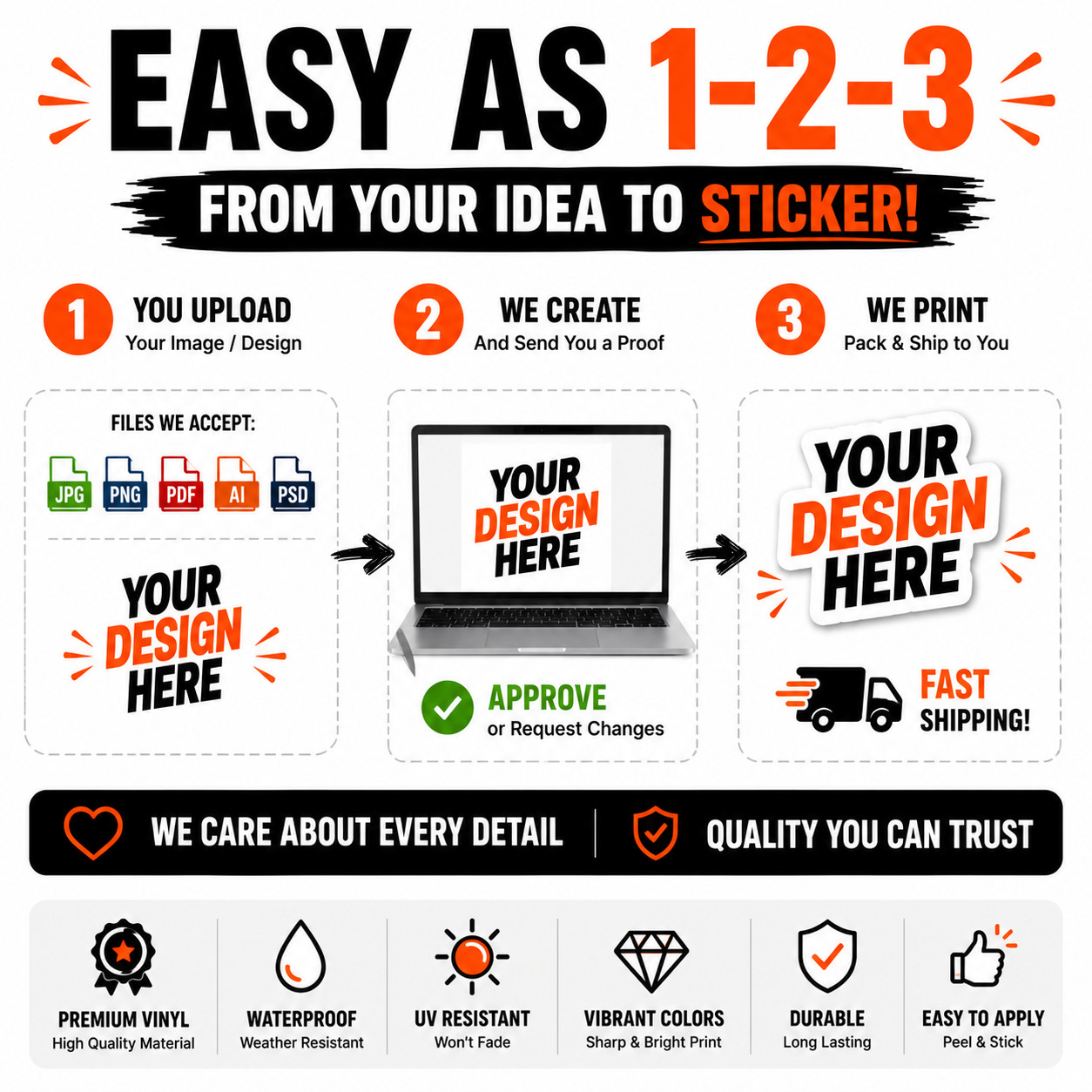 Custom Logo Stickers Vinyl Die Cut Decals Waterproof UV Resistant 2"-25"