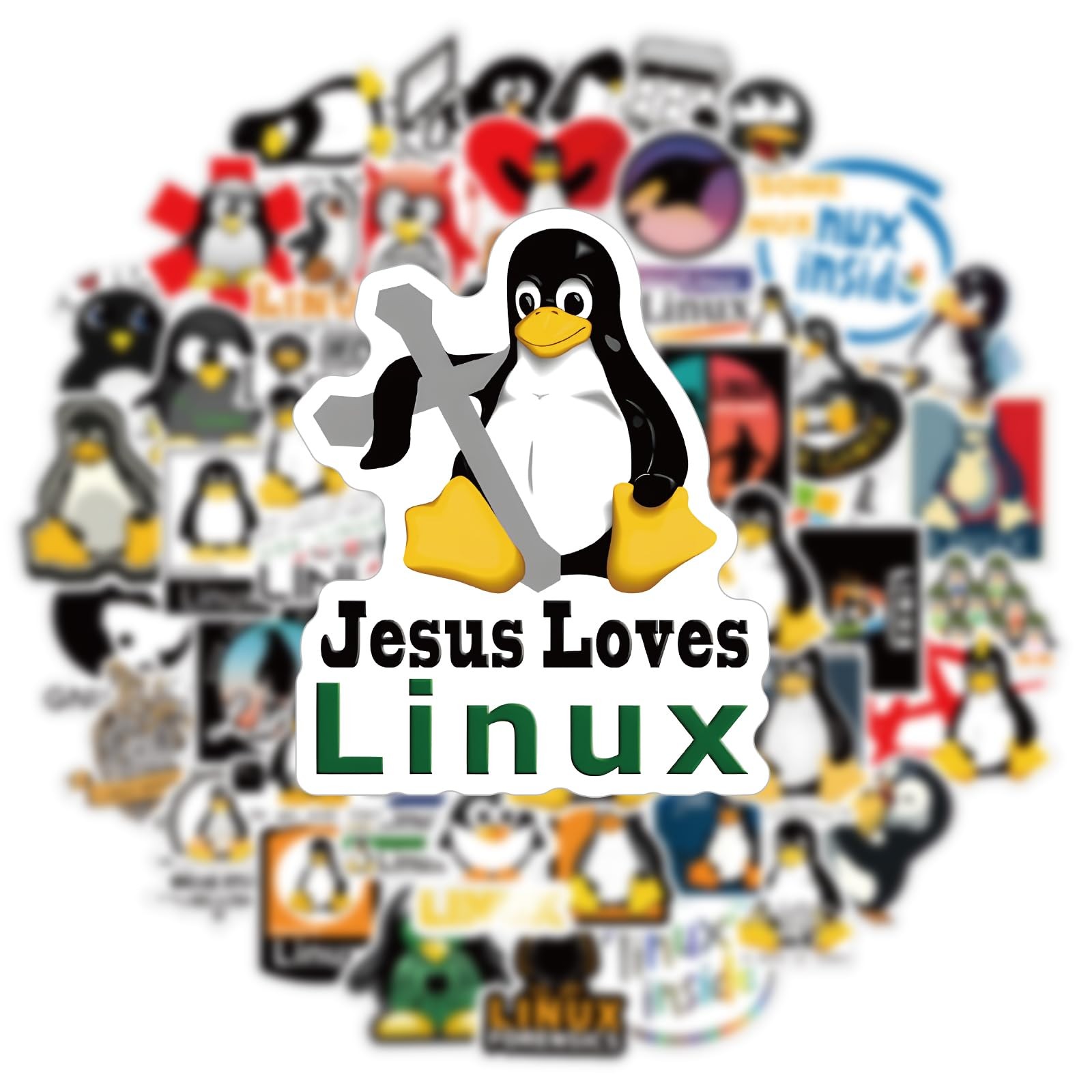 Linux Stickers 62pcs Work Decals Aesthetic Waterproof Vinyl Pack White