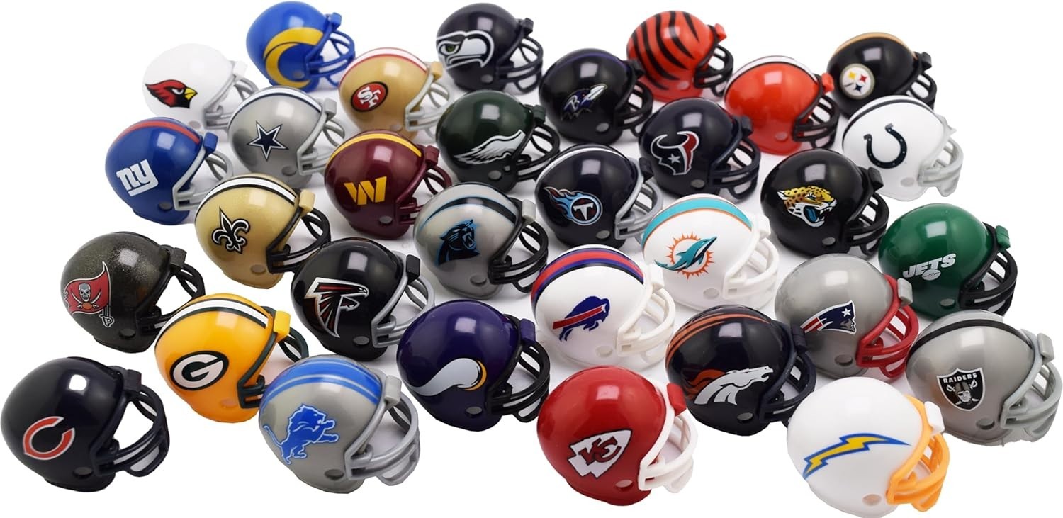 32 Piece NFL Helmet Tracker Set – Gumball Size 1 5 inch, Team Colors