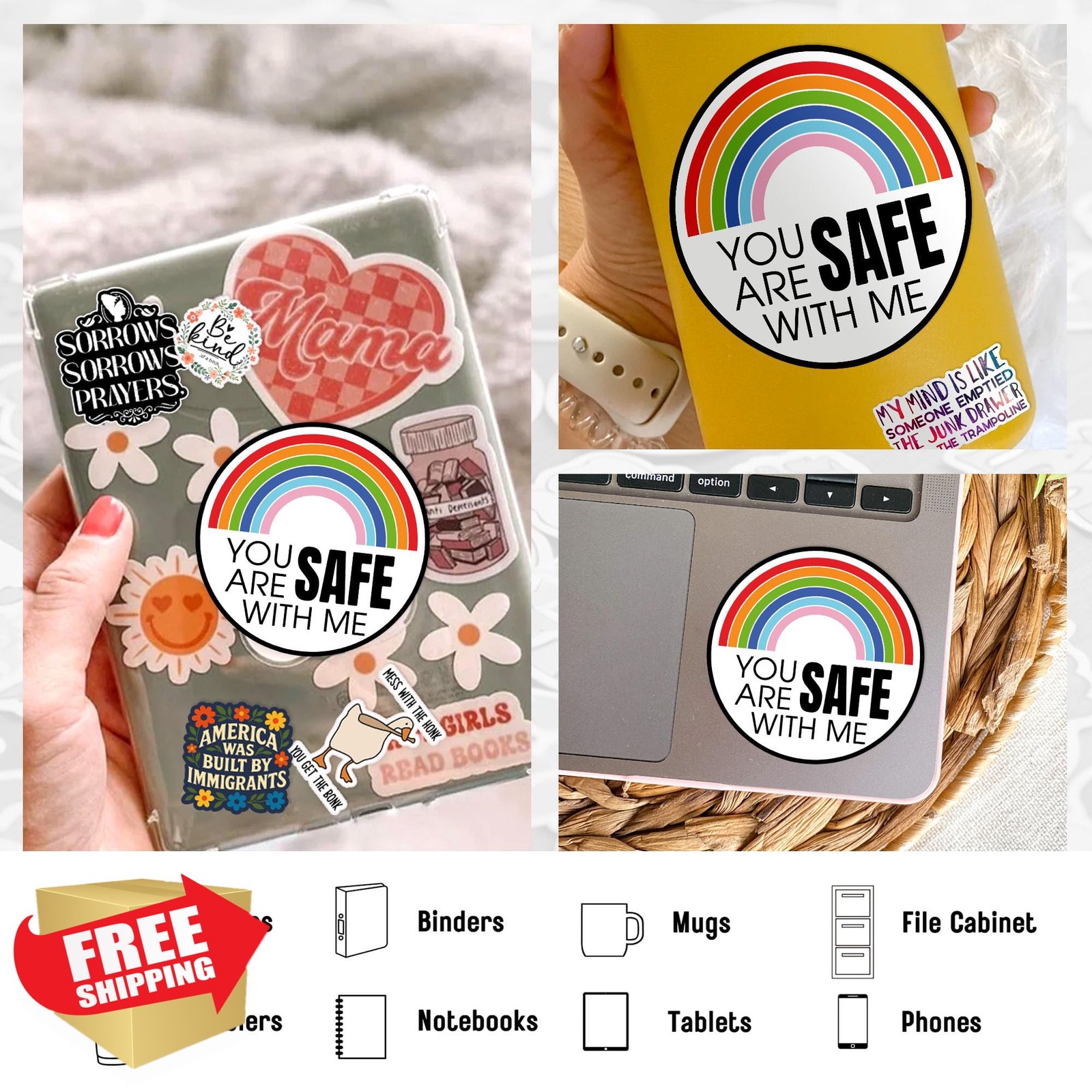 Generic 2 inch vinyl sticker, safe with me pride decal