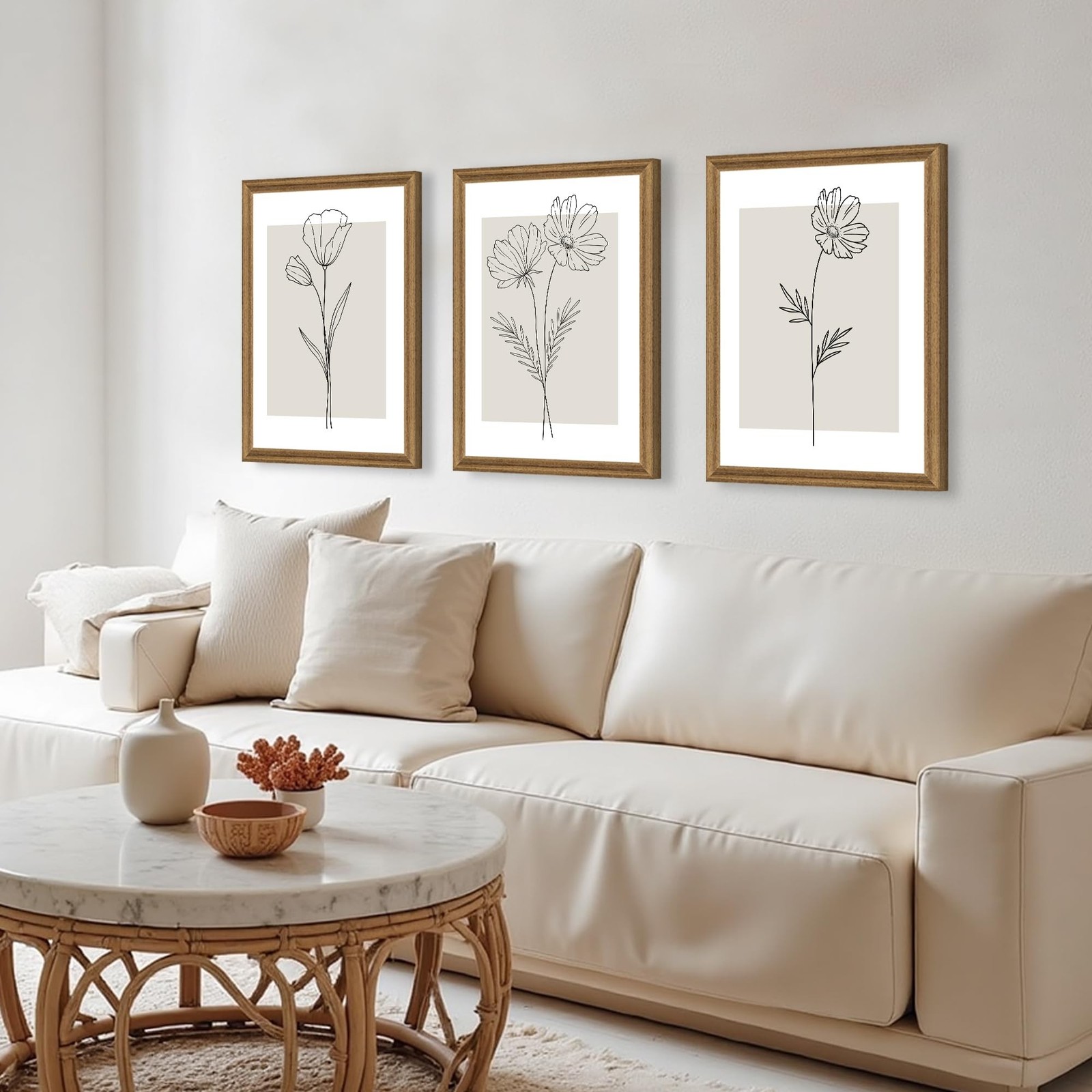 ICHZUMW Neutral Botanical Floral Wall Art, Black and White Farmhouse Flowers …