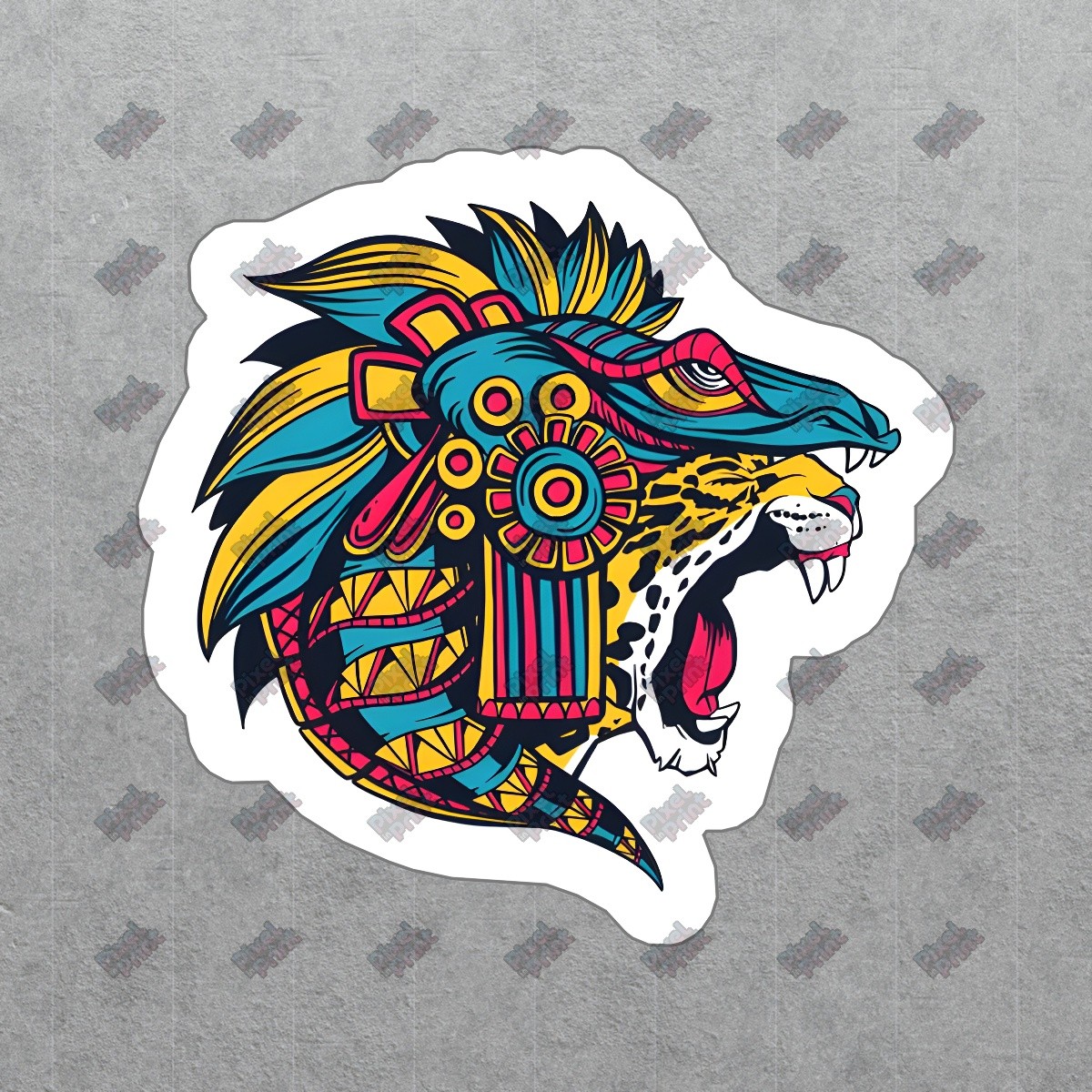 Vibrant Aztec Jaguar Vinyl Sticker Colorful Decal for Home Decor, #529312