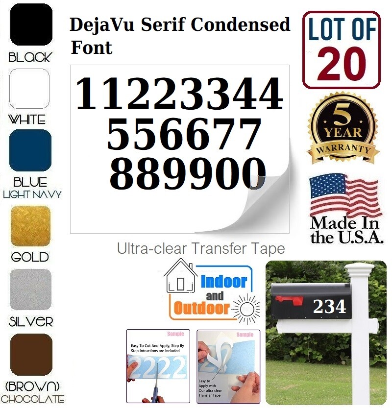 Mailbox Address locker Numbers Decal Sticker Window Door Wall Sign, DEJAVU SERIF