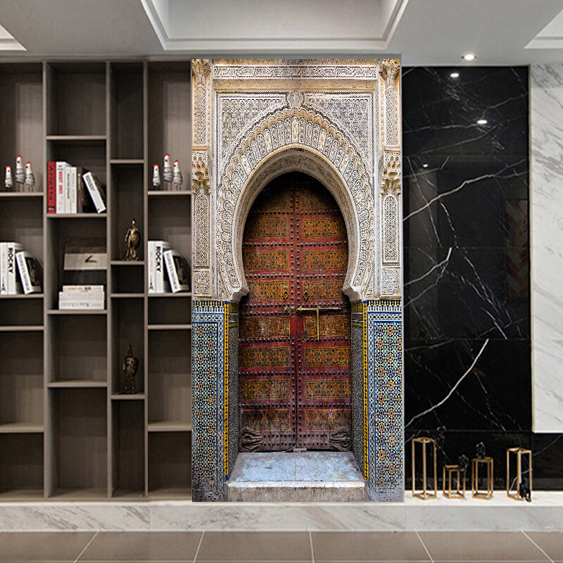 Muslim Arabic Door Sticker Islamic Wallpaper Living Room Door Decor Furniture