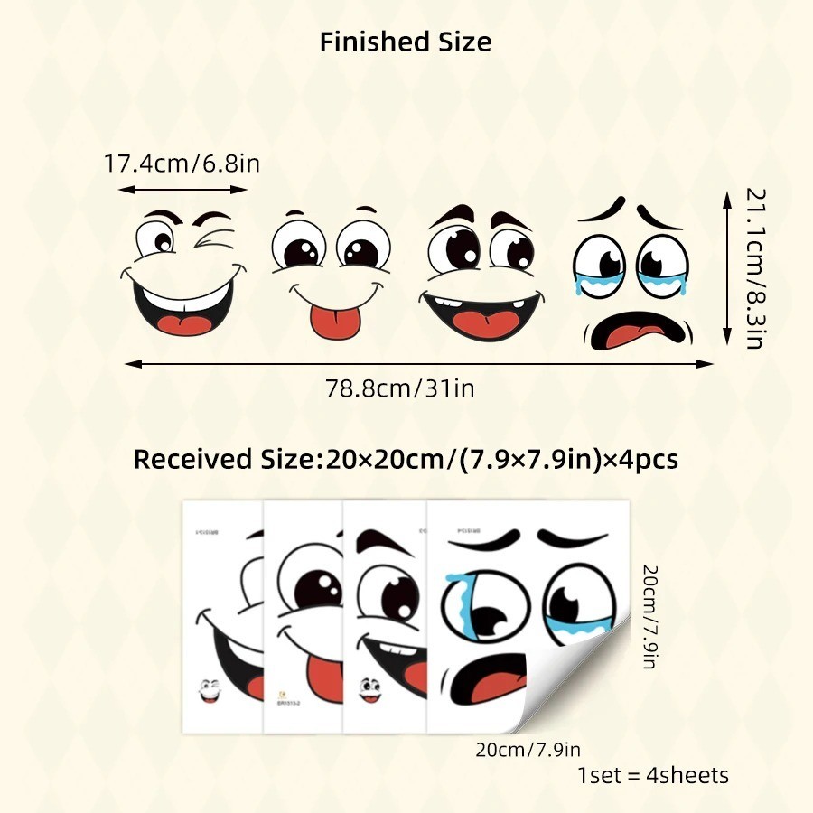 4Pcs Funny Cartoon Face Trash Can Stickers Wheelie Bin Decal Self Adhesive Decor