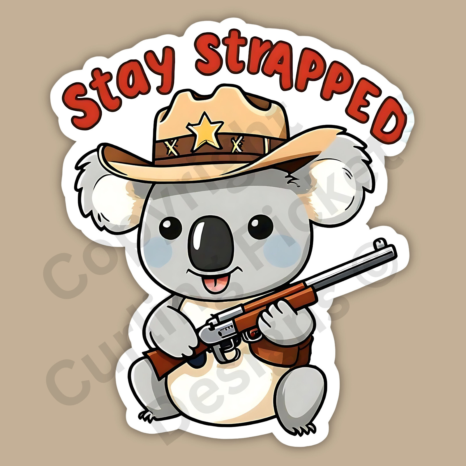 Stay Strapped Koala Bear 2A Cowboy Hat Gun Funny 3" Vinyl Sticker