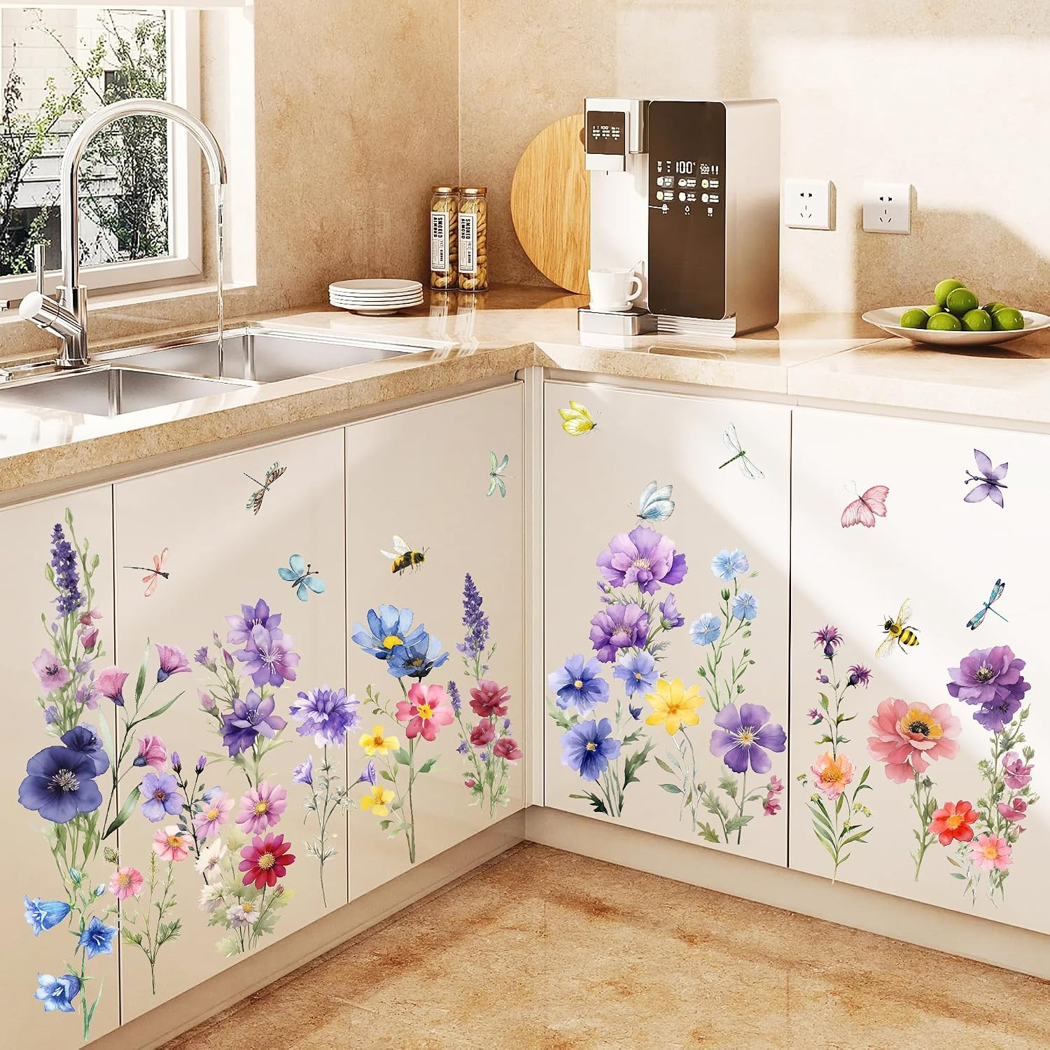 9 Pieces Flowers Wall Decals Flower Decals for Walls Vinyl Flowers Wall Stickers