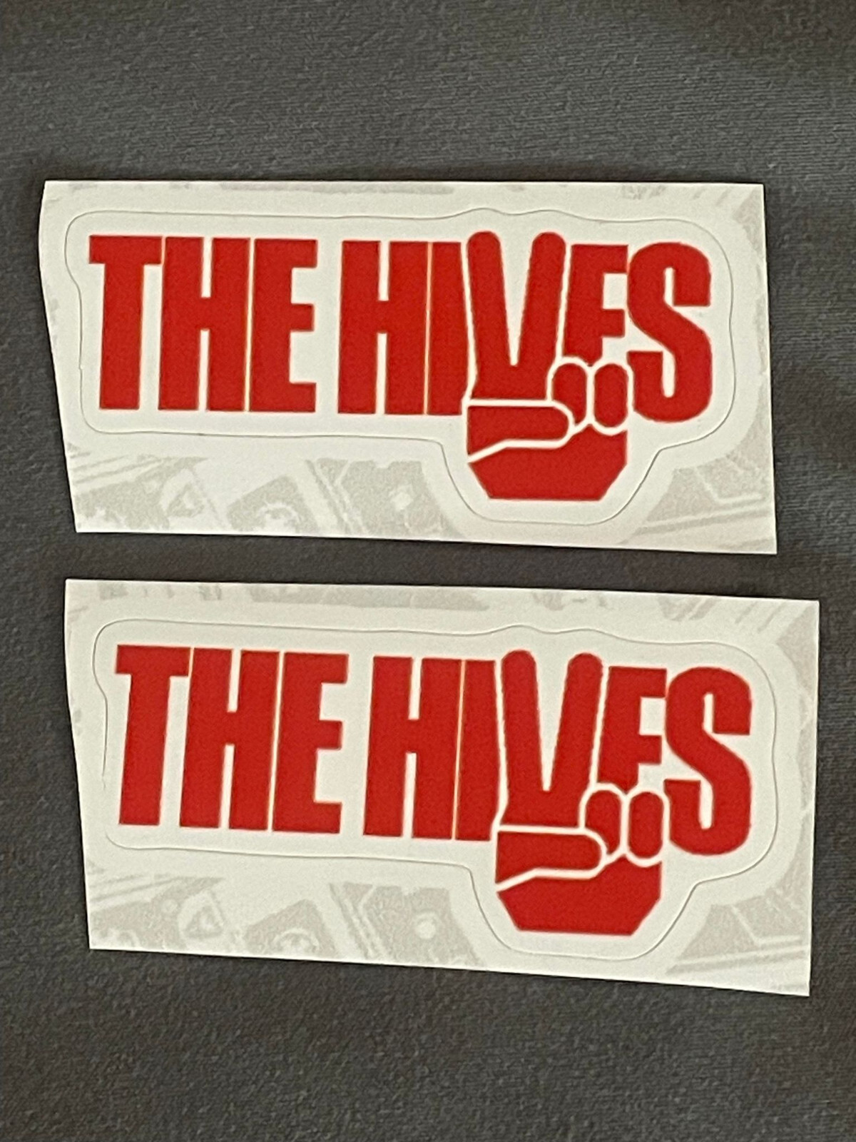 Lot (2) THE HIVES 1" x 2 1/4" Band Logo STICKERS Red White FAST! FREE SHIP!