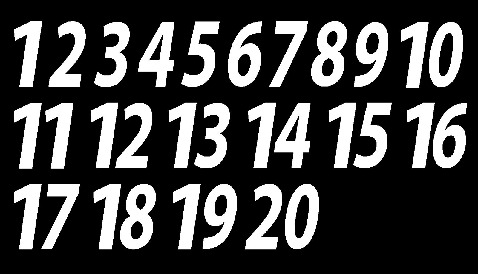 1-20 Numbers Reflective White Sticker Vinyl Decals 1" – 10" Set Of 20 (591-R)